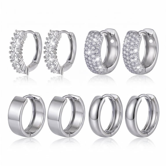 Hoop Earrings for Women,Hypoallergenic 925 Silver Plated Copper Earrings 4 Pairs Set Gift for Women