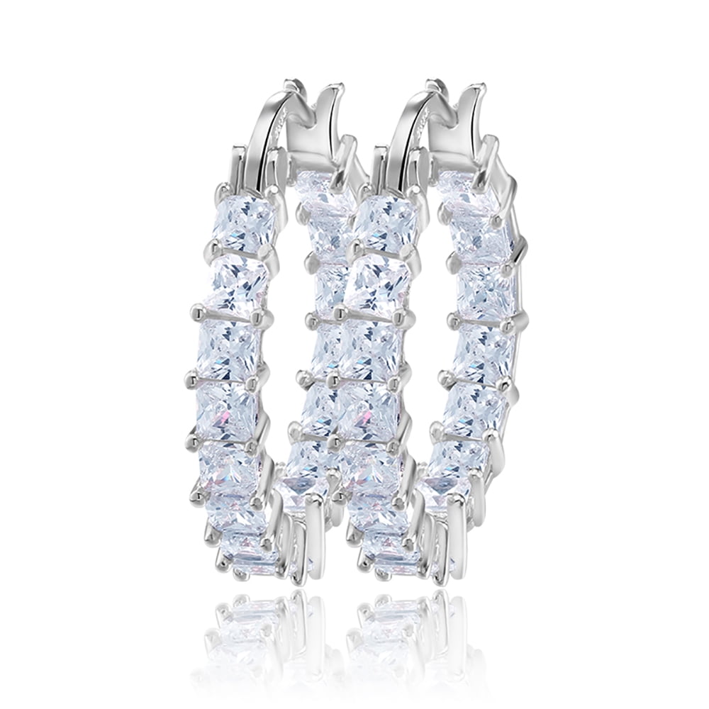 Hoop Earrings for Women Princess Cubic Zirconia White Gold Plated Ginger Lyne Collection