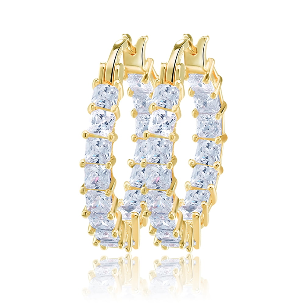Hoop Earrings for Women Princess Cubic Zirconia White Gold Plated Ginger Lyne Collection