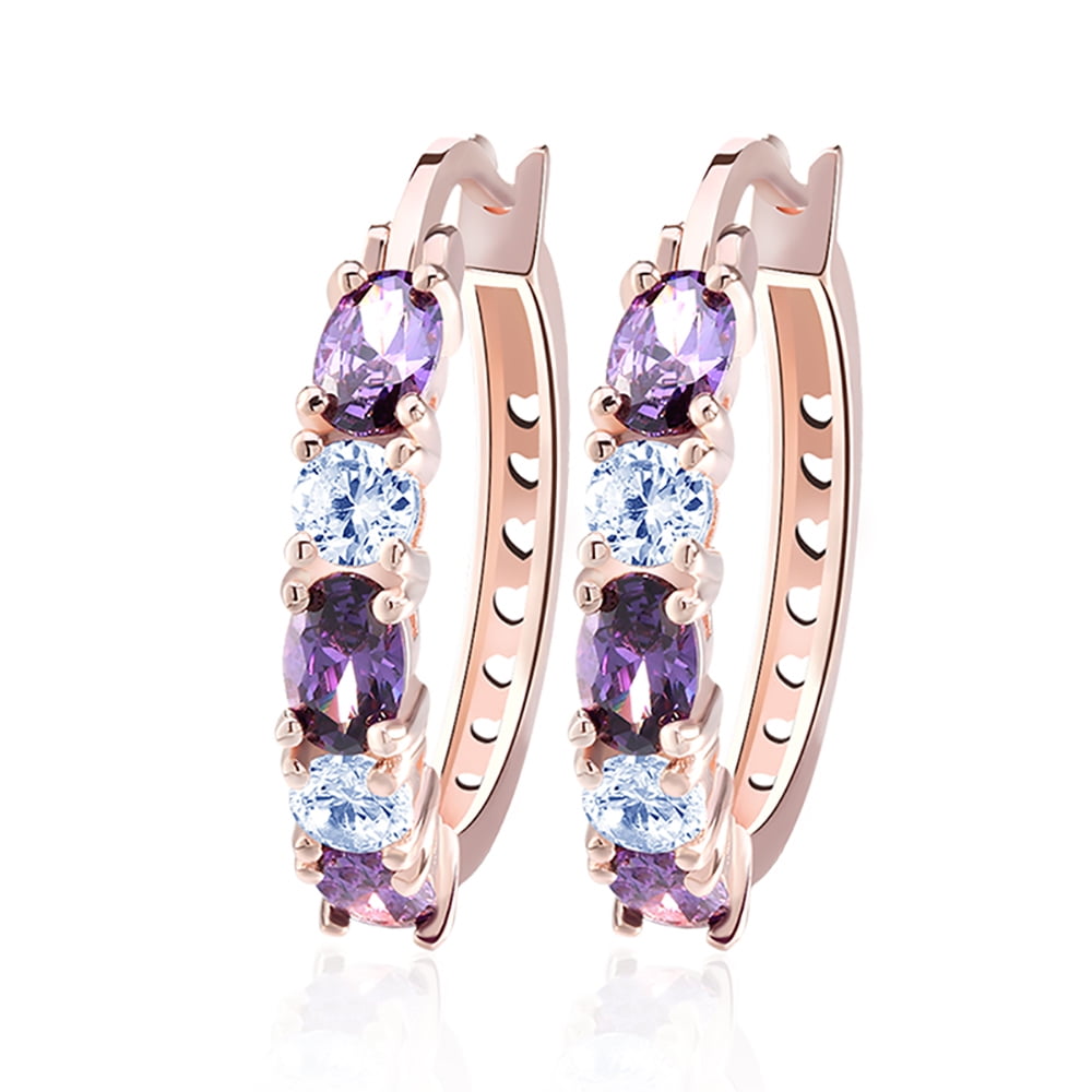 Hoop Earrings for Women Purple Cubic Zirconia White Gold Plated Ginger Lyne Collection