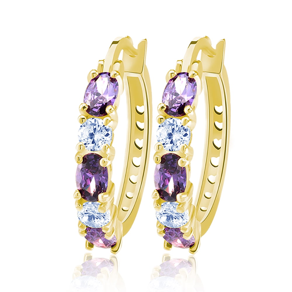 Hoop Earrings for Women Purple Cubic Zirconia White Gold Plated Ginger Lyne Collection