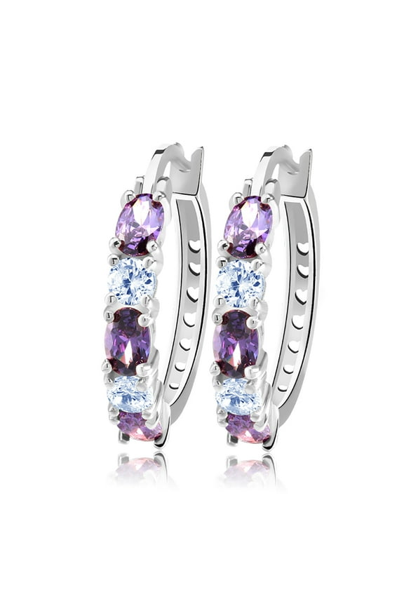 Hoop Earrings for Women Purple Cubic Zirconia White Gold Plated Ginger Lyne Collection