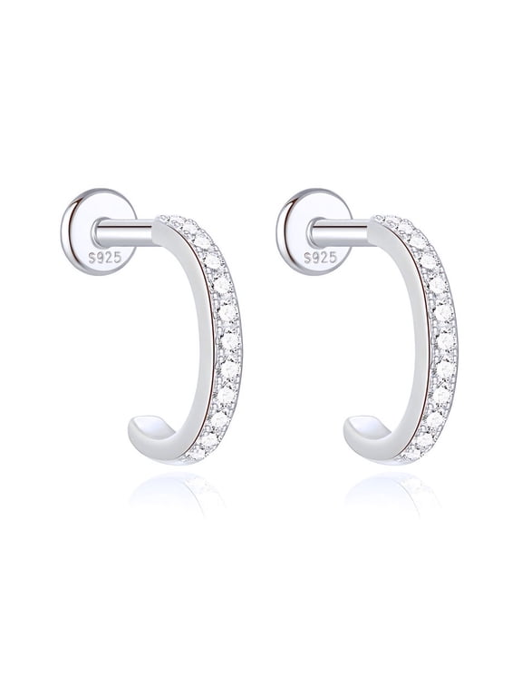 Hoop Flat Back Earrings for Women Sterling Silver 16G 6mm Cartilage Helix Upper Lobe Body Piercing Ginger Lyne