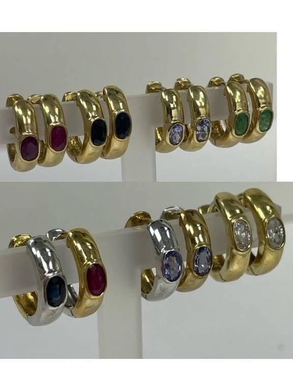 Hoop Huggie Reversible Ruby and Sapphire Earrings 14kt Yellow & White Gold
