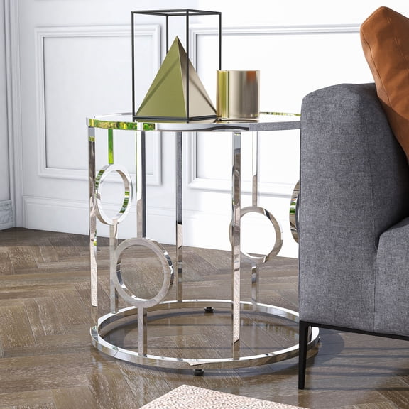 Hoop Metal Round End Table, Chrome
