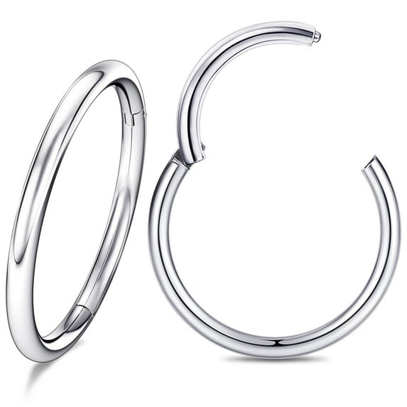 Hoop Nose Ring Septum Body Piercing Jewelry (2Pcs 16G Diameter 12mm Silver )