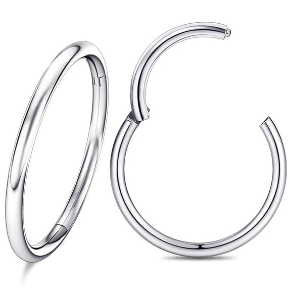 Hoop Nose Ring Surgical Steel Septum Body Piercing Nose Jewelry 18G，Diameter 12mm Silver(2Pcs)