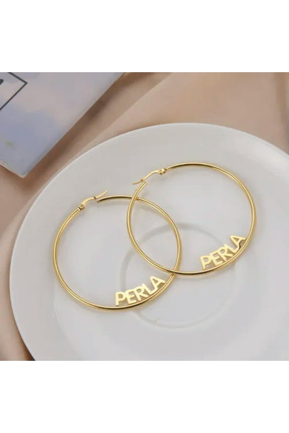 Hoop Personalized Initial Letter Name Earrings Custom Gift Summer Jewelry