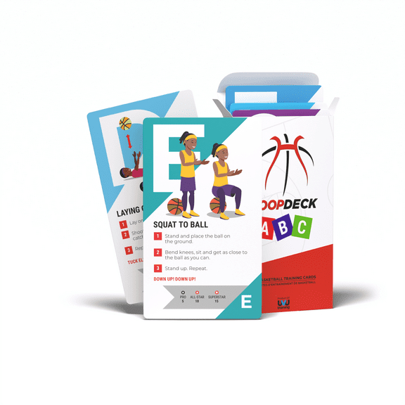 HoopDeck ABC Youth Basketball Training Program by UVU Training | Basketball Fundamentals, 26 at-Home, Self Training Cards, Improve Basic Basketball Skills, Ages 4+
