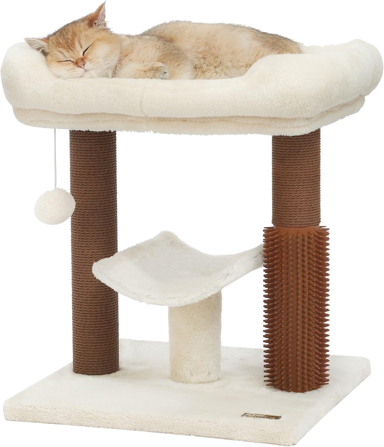 Hoopet 20" Cat Tree Tower, Scratching Post for Indoor Cats with Cozy Perch, Self Groomer & Interactive Ball,Beige
