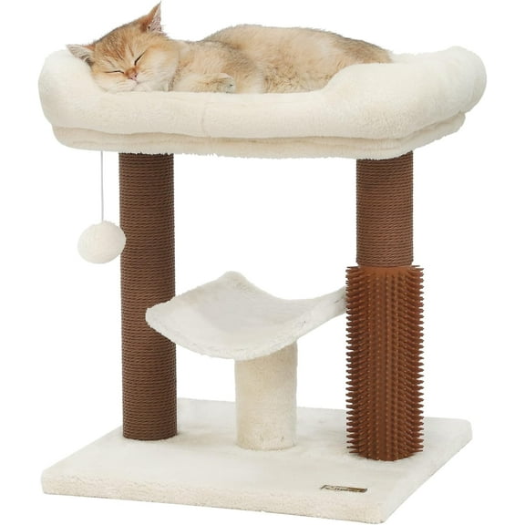 Hoopet 20" Cat Tree Tower, Scratching Post for Indoor Cats with Cozy Perch, Self Groomer & Interactive Ball,Beige
