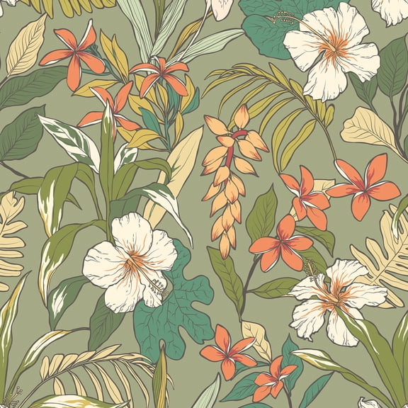 Hoopla Walls Oasis Olive and Citrus Peel and Stick Wallpaper