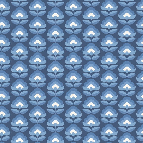 Hoopla Walls Retro Flower Indigo Mix Peel and Stick Wallpaper