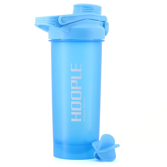 Hoople Shaker Bottle Protein Powder Shake Blender Gym Smoothie Cup, BPA Free, Auto-Flip Leak-Proof Lid, Handle with Ball Included - 24 Ounce Aqua