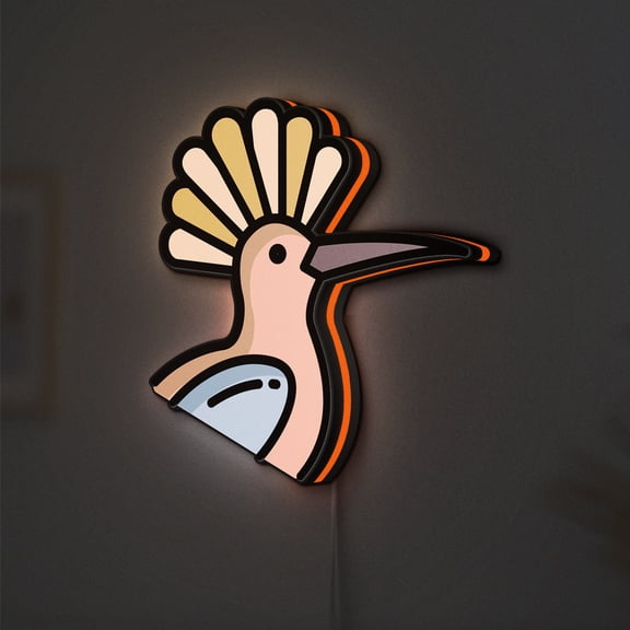 Hoopoe LED Lightbox - Bird Feathers Ornithology Decor, Custom Led Sign for Home Office Shop Decor (Height 12 inch, 30cm)