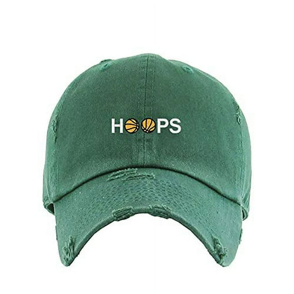 Hoops Basketball Vintage Baseball Cap Embroidered Cotton Adjustable Distressed Dad Hat Hunter Green