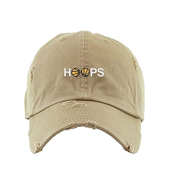 Hoops Basketball Vintage Baseball Cap Embroidered Cotton Adjustable Distressed Dad Hat Khaki