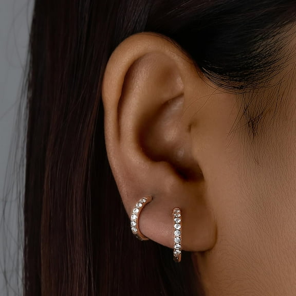 Hoops Earrings for Women, Small Cartilage Diamond Sterling Silver Hoop Earrings, 12mm Cubic Zirconia Cuff Ear Studs for Men Women