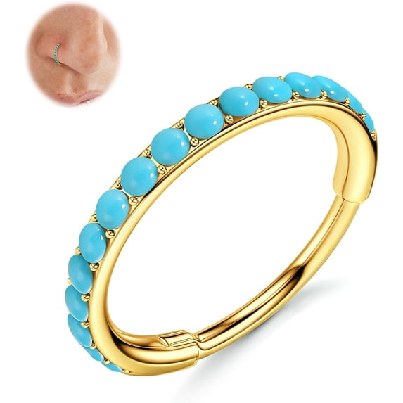 Hoops Nose Rings for Women - 316L Surgical Steel Turquoise Nose Ring Piercings 20G Needle Segment Cartilage Helix Rook Tragus Conch Daith Earrings Septum Lip Jewelry 7/8/9mm Gold/Silver