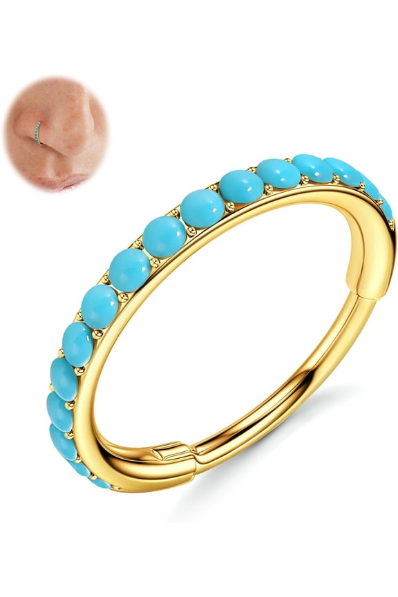 Hoops Nose Rings for Women - 316L Surgical Steel Turquoise Nose Ring Piercings 20G Needle Segment Cartilage Helix Rook Tragus Conch Daith Earrings Septum Lip Jewelry 7/8/9mm Gold/Silver