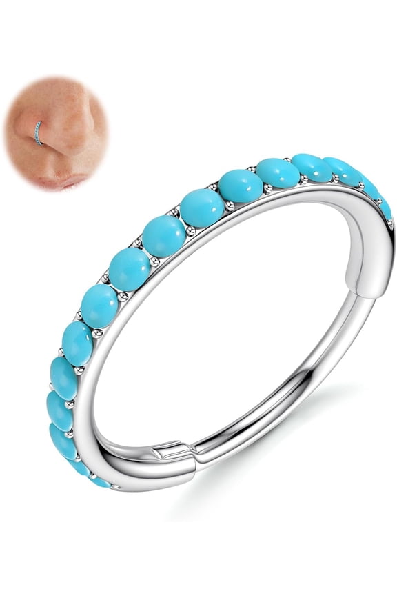 Hoops Nose Rings for Women - 316L Surgical Steel Turquoise Nose Ring Piercings 20G Segment Cartilage Helix Rook Tragus Conch Daith Earrings Septum Lip Jewelry 6/7/8mm Gold/Silver