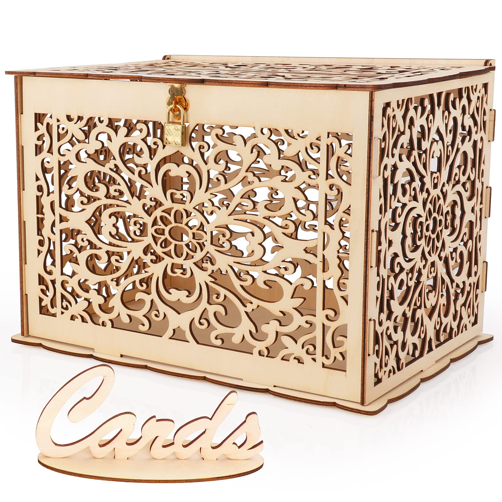 Hooqict DIY Wedding Card Box with Lock Large Rusti 