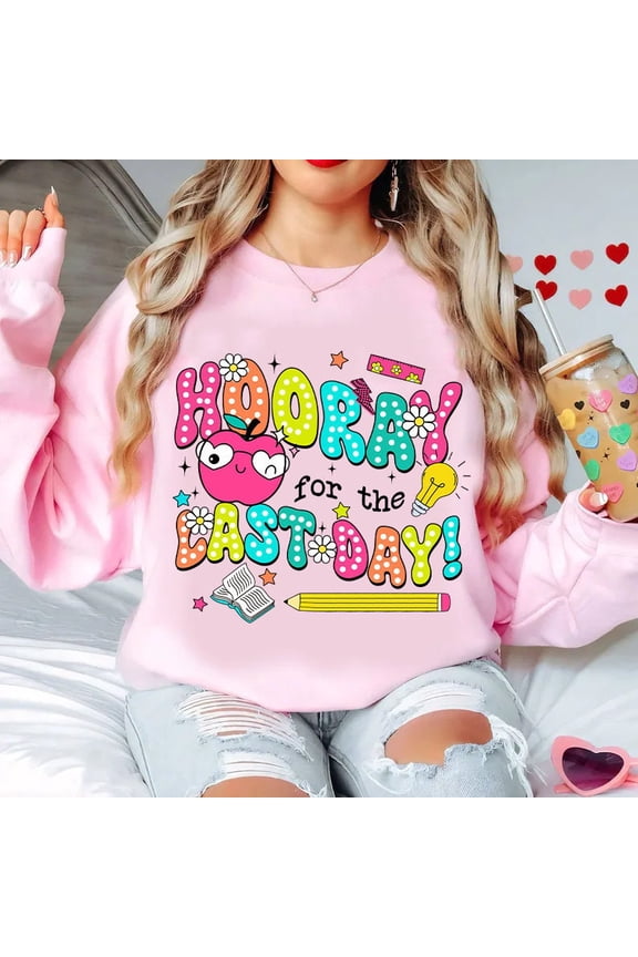 Hooray for the Last Day Sweatshirt, Retro Smiley Face Teacher Shirt, School’s Out for Summer SWEAT Sweatshirt, Fun End of Year Top