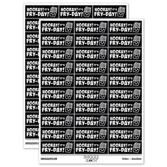 Hooray it's Fry-Day Friday French Fries Teacher Student School Sticker Set - Black - Gloss Finish - 1.75" Medium