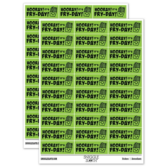 Hooray it's Fry-Day Friday French Fries Teacher Student School Sticker Set - Light Green - Matte Finish - 1.75" Medium