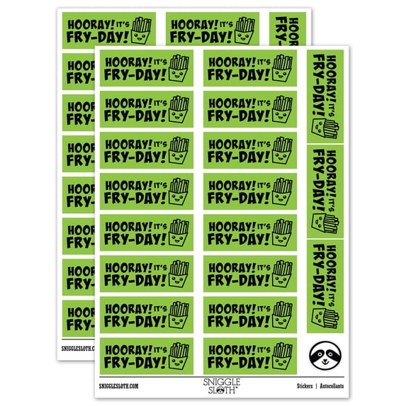 Hooray it's Fry-Day Friday French Fries Teacher Student School Sticker Set - Light Green - Matte Finish - 2.00" Large