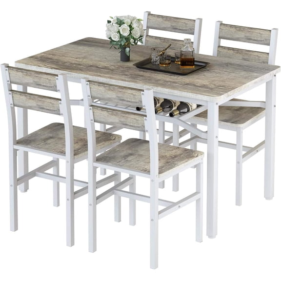 Hooseng Dining Table Set for 4, Wood Kitchen Table Chairs Set with Storage, 5 Piece Dining Room Table Set, Space-Saving Dinette Set for Breakfast Nook, Apartment