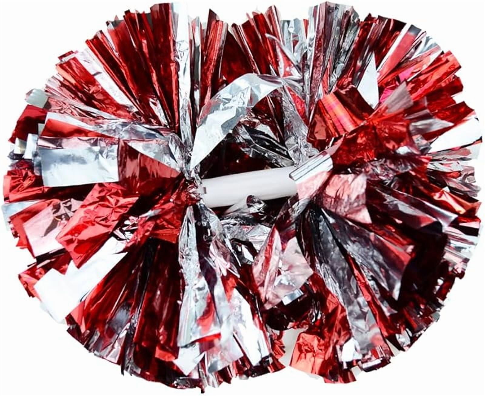Hooshing Set Di 12 Pompon Cheerleader – Rosso E Argento Metallizzato, Con Manici In Plastica, Per Tifo E Sport Di Squadra - 3