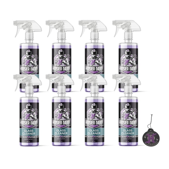 Hoosier Daddy 16oz Glass Cleaner - Streak-Free Formula for Crystal Clear Windows, Mirrors, and Glass Surfaces, Easy Spray for Multi-Use on Cars, Trucks, SUV, House, and More + Air Freshener (8-Pack)