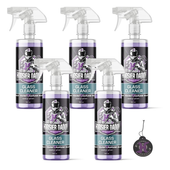 Hoosier Daddy 16oz Glass Cleaner - Streak-Free Formula for Crystal Clear Windows, Mirrors, and Glass Surfaces, Easy Spray for Multi-Use on Cars, Trucks, SUV, House, and More + Air Freshener (5-Pack)