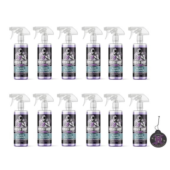 Hoosier Daddy 16oz Glass Cleaner - Streak-Free Formula for Crystal Clear Windows, Mirrors, and Glass Surfaces, Easy Spray for Multi-Use on Cars, Trucks, SUV, House, and More + Air Freshener (12-Pack)