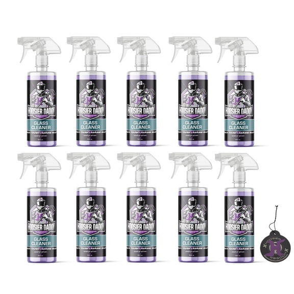 Hoosier Daddy 16oz Glass Cleaner - Streak-Free Formula for Crystal Clear Windows, Mirrors, and Glass Surfaces, Easy Spray for Multi-Use on Cars, Trucks, SUV, House, and More + Air Freshener (10-Pack)