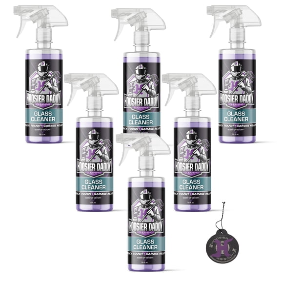 Hoosier Daddy 16oz Glass Cleaner - Streak-Free Formula for Crystal Clear Windows, Mirrors, and Glass Surfaces, Easy Spray for Multi-Use on Cars, Trucks, SUV, House, and More + Air Freshener (6-Pack)