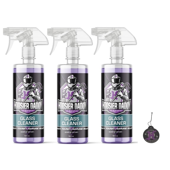 Hoosier Daddy 16oz Glass Cleaner - Streak-Free Formula for Crystal Clear Windows, Mirrors, and Glass Surfaces, Easy Spray for Multi-Use on Cars, Trucks, SUV, House, and More + Air Freshener (3-Pack)
