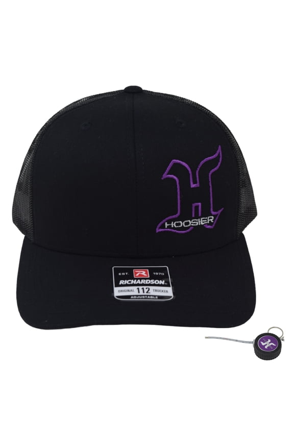 Hotlap Black Snapback Trucker Style Baseball Hat with Breathable Mesh Back & Adjustable Plastic Snapback Closure with Hoosier Keychain