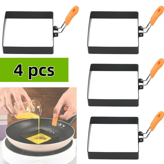 Hoosue 4 Inch Square Egg Rings Mold with Handle, Square Mold for English Muffins, Griddle Cooking Shaper for Indoor Camping Breakfast Sandwiches Burger (3.5 Inch Handle)