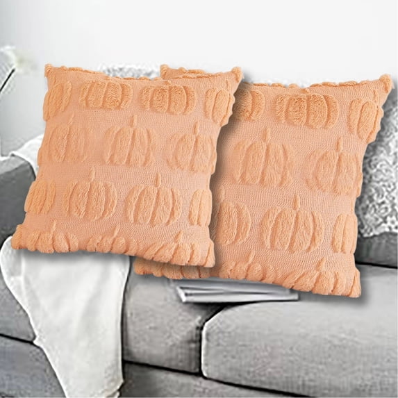 Hoosue Fall Decorative Throw Pillow Covers 18 x 18 Inch Set of 2, Thanksgiving Autumn Harvest Pumpkin Cushion Covers, 3D Embroidered Pillow Cases for Couch Bedroom Living Room Decor, Rust