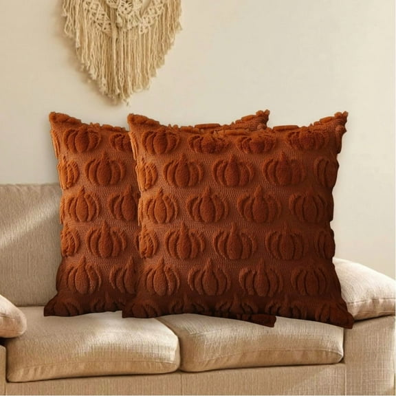 Hoosue Fall Decorative Throw Pillow Covers 18 x 18 Inch Set of 2, Thanksgiving Autumn Harvest Pumpkin Cushion Covers, 3D Embroidered Pillow Cases for Couch Bedroom Living Room Decor, Rust