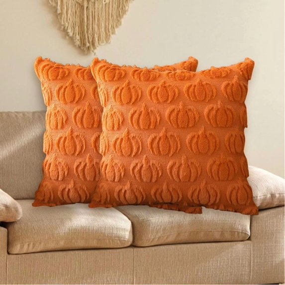 Hoosue Fall Decorative Throw Pillow Covers 18 x 18 Inch Set of 2, Thanksgiving Autumn Harvest Pumpkin Cushion Covers, 3D Embroidered Pillow Cases for Couch Bedroom Living Room Decor, Rust