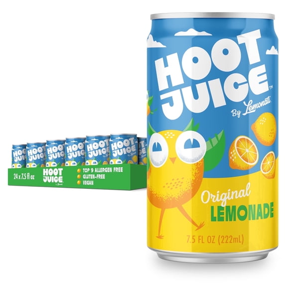 Hoot Juice Original Lemonade, Low Calorie, Low Sugar, Crisp, 24 pack, 7.5 fl oz cans