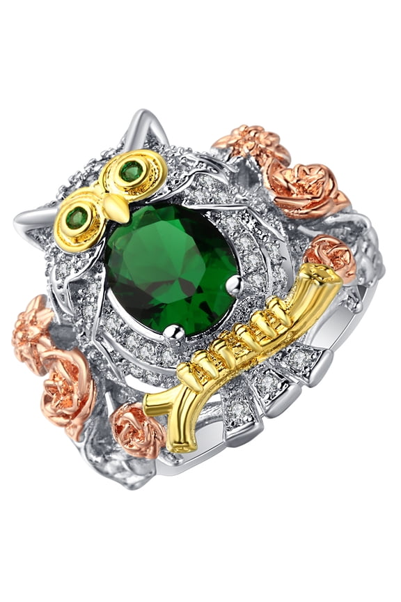 Hoot Owl Ring Teacher Gift Statement Ring Green Cz Womens Ginger Lyne Collection