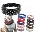 thumbnail image 1 of Hoot PU Leather Adjustable Spiked Studded Dog Collar 2" Wide 25 Spikes (XS(Neck 15"-18"), Black), 1 of 7