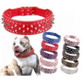 thumbnail image 1 of Hoot PU Leather Adjustable Spiked Studded Dog Collar 2" Wide 37 Spikes (M(Neck 19"-22"),Red), 1 of 7