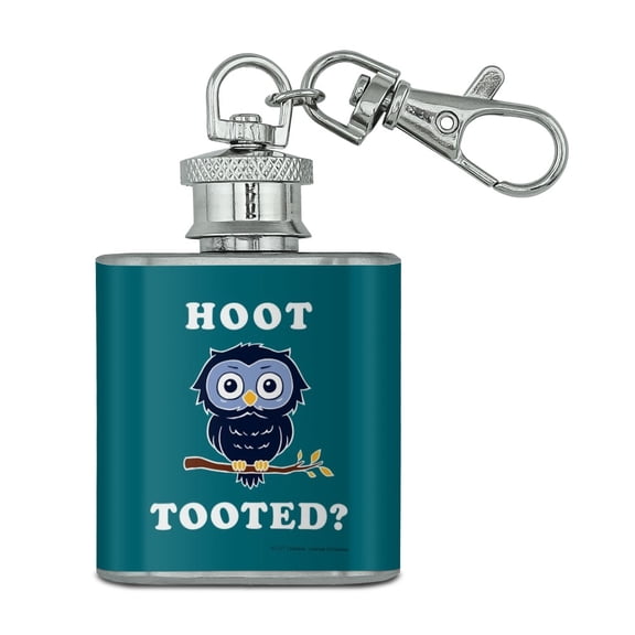 Hoot Tooted Owl Who Funny Humor Stainless Steel 1oz Mini Flask Key Chain