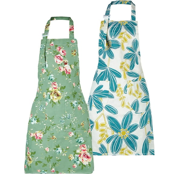 Hootek 2 Pack Aprons with Pockets, Waterproof Aprons for Women Adjustable Cooking Aprons for Women Kitchen Garden Salon, Green