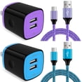 thumbnail image 1 of Hootek 2 Pack Dual Port 6FT Wall Plug Charger Block with 2Pack Charging Cord Type C Cable USB C Cables USB Brick Charger Box USB Wall Charger Block, Fast Charging Block for Samsung, Purple+Blue, 1 of 8